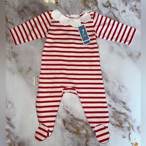 NWT - Baby Jacadi - Rouge and White Striped Bodysuit one piece